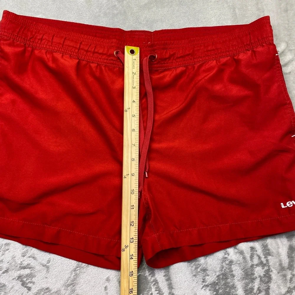 Levi's‎ Red Swim Trunks Men's Size Medium Elastic Waist Drawstring Logo Sz 38
